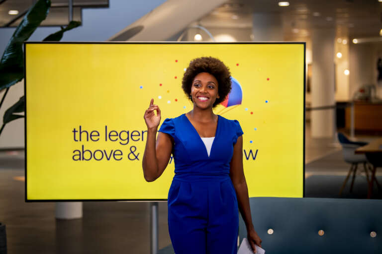 Host on set during the "Above & Beyond" broadcast.